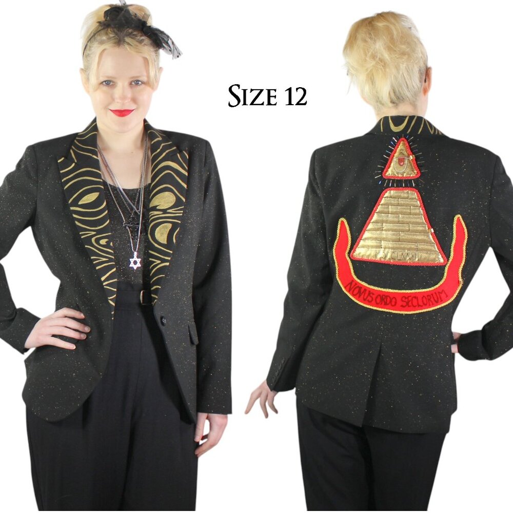 Desperately Seeking 80s Pyramid Style Size 12 Black Glitter Susan Jacket